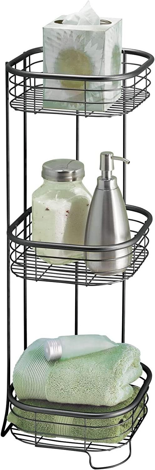 Square metal bathroom shelving unit - free standing vertical storage 3 shelves