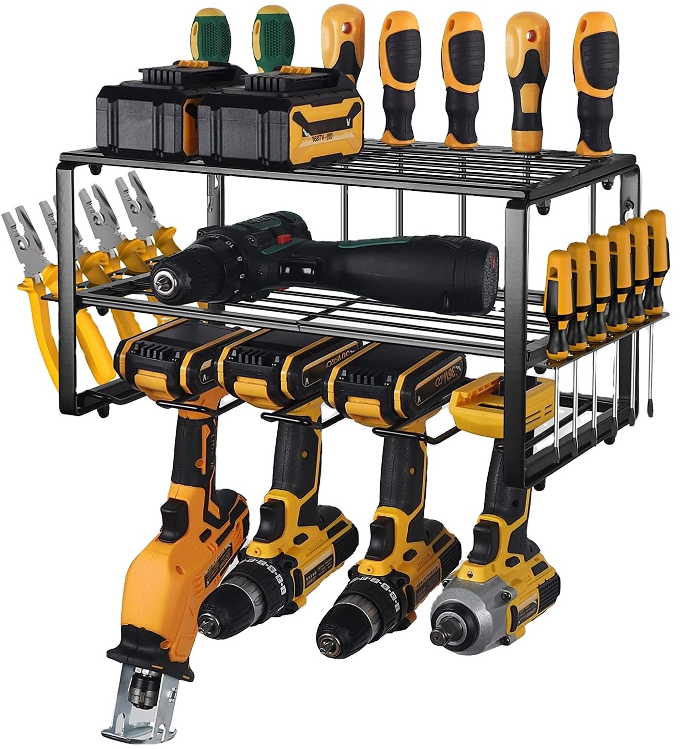 Power Tool Organizer, Garage Tool Organizer and Storage, 3 Tier Heavy Duty Metal Tool Rack for Cordless Drill