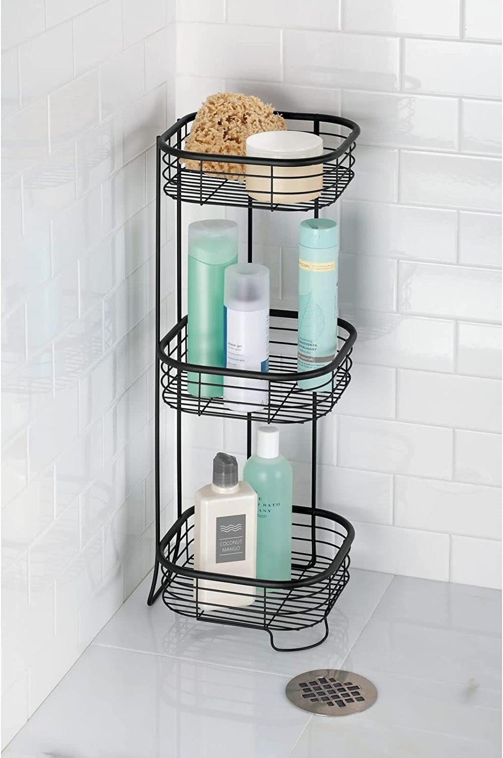 Square metal bathroom shelving unit - free standing vertical storage 3 shelves