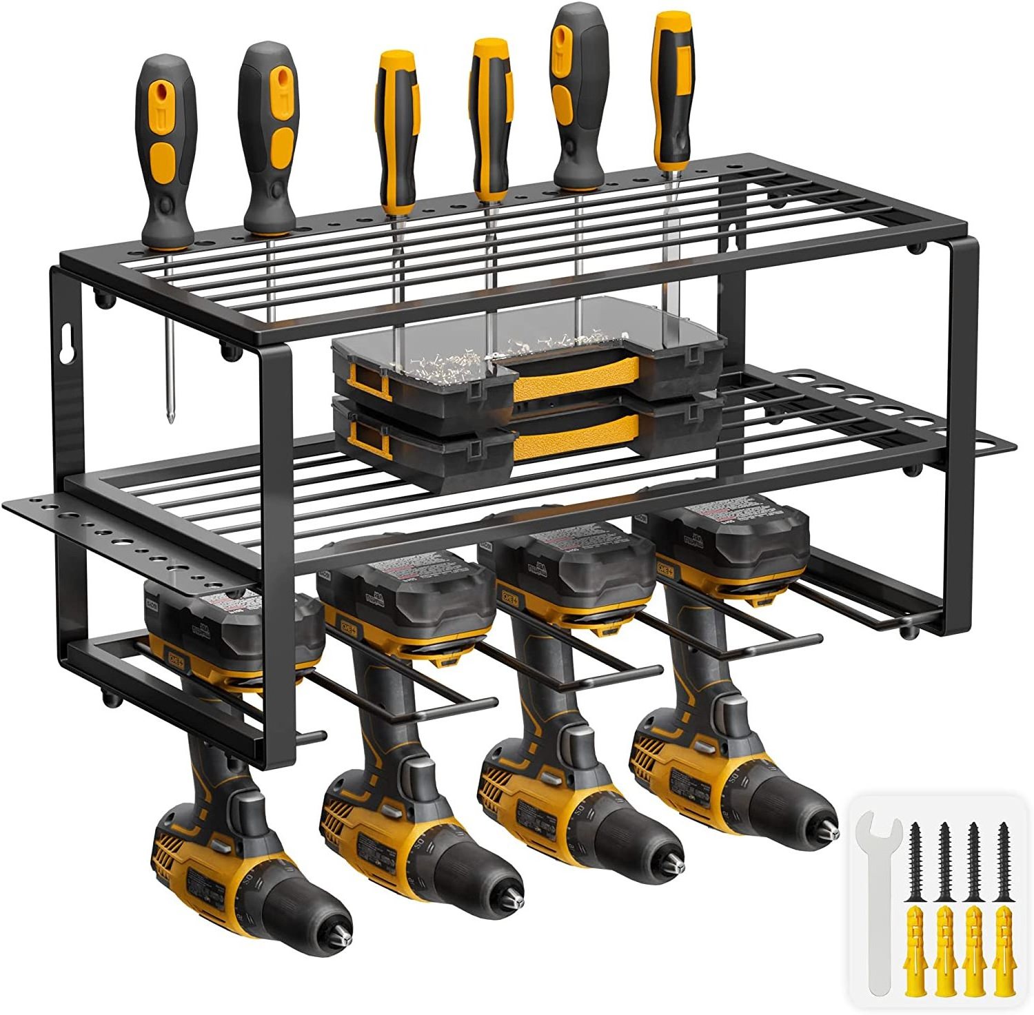 Power tool organizer, wall-mounted heavy-duty metal tool rack, practical storage rack for drills and cordless phones