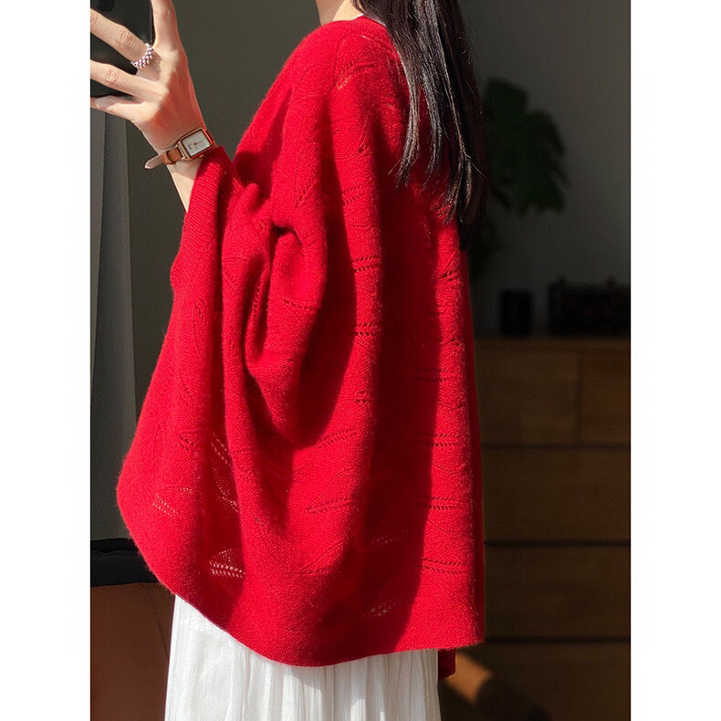 Wholesale 100% cashmere, knitted Cardigan shawl outside a woman with autumn and winter loose cape coat custom logo