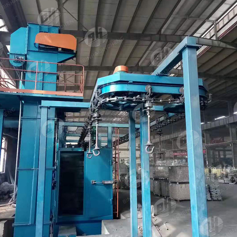 Q48 hanging chain type shot blasting machine, automatic sandblasting machine, overhead conveyor shot blasting system