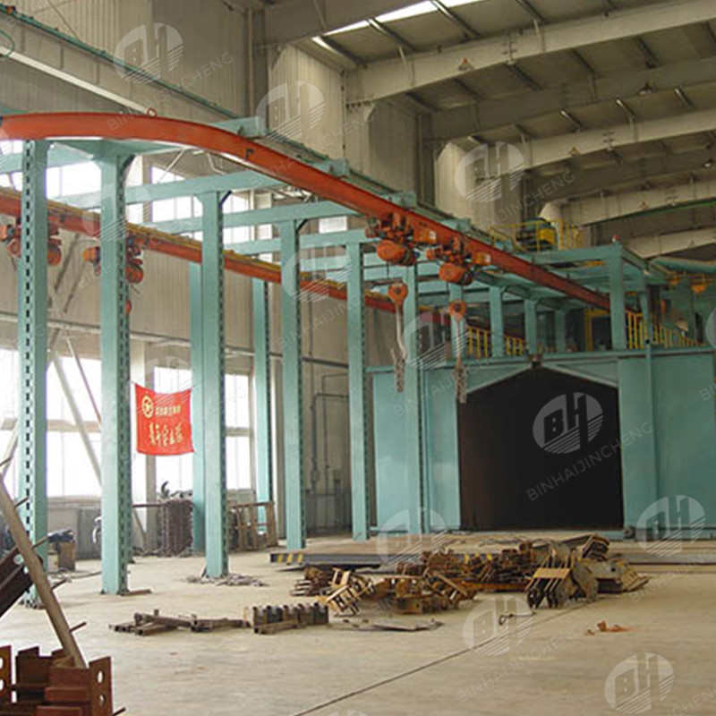 Q48 hanging chain type shot blasting machine, automatic sandblasting machine, overhead conveyor shot blasting system