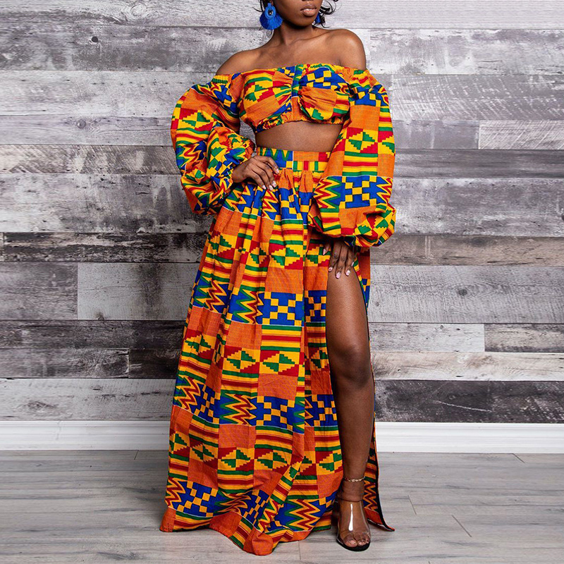 Summer Latest Kitenge Fashion Floral Orange Royal Blue Open Back Tunic Dress Wax Printing Gold Maxi African Dresses For Women