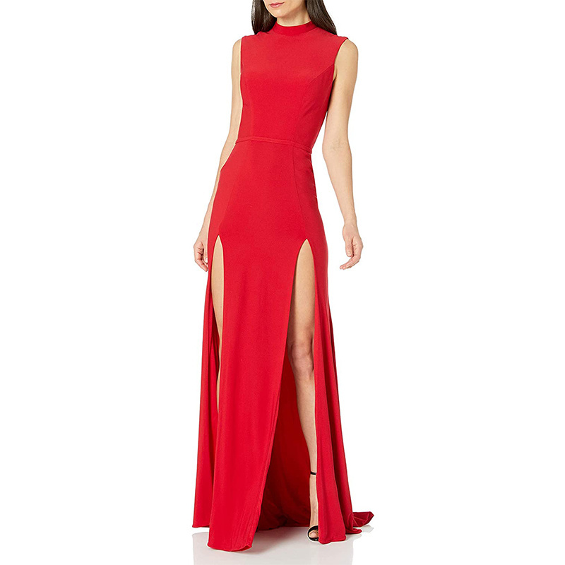 Women's long dresses solid high slit evening dress