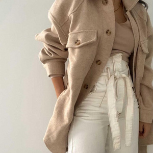 Winter women woolen blends khaki trendy jacket thick long coat