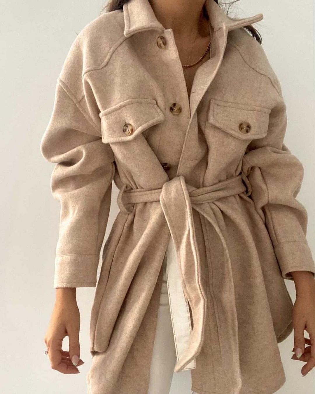 Winter women woolen blends khaki trendy jacket thick long coat