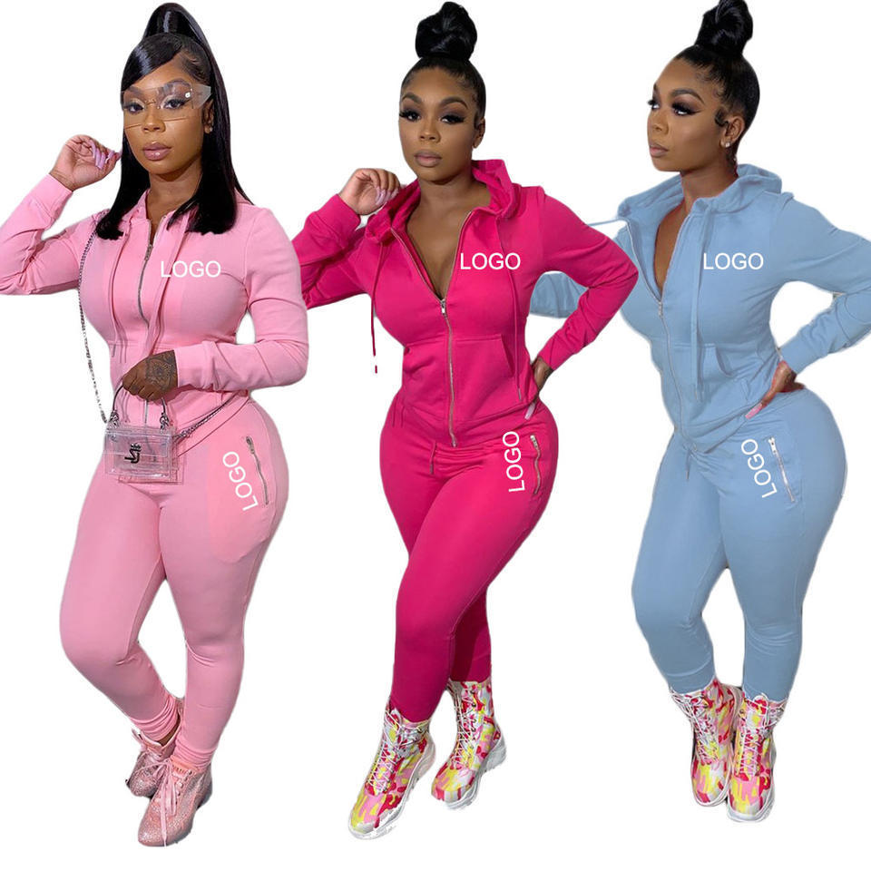 Custom Designers Womens Clothing High Quality Pink Sports Jogging Sweat Suits Skinny Matching Tracksuit Two Piece Set