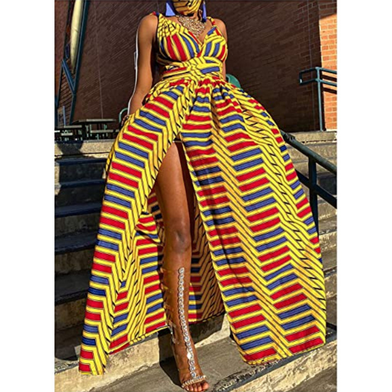 Summer Latest Kitenge Fashion Floral Orange Royal Blue Open Back Tunic Dress Wax Printing Gold Maxi African Dresses For Women