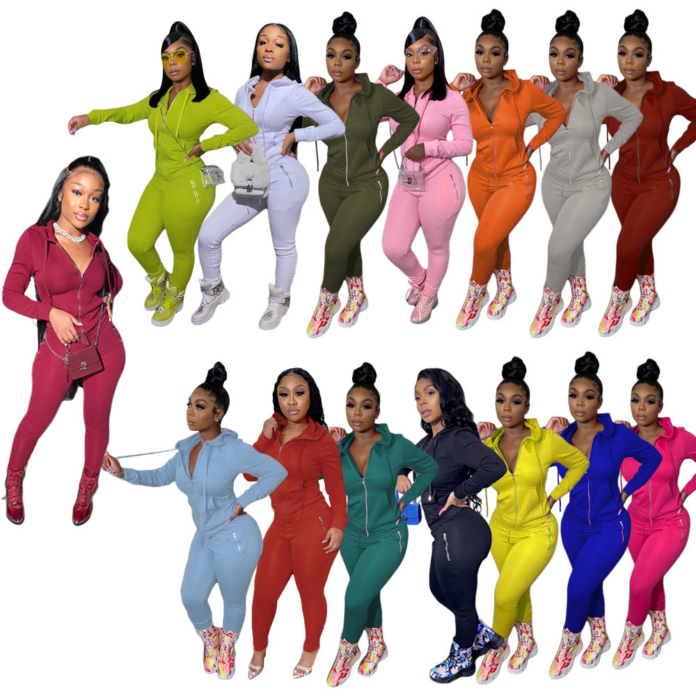 Custom Designers Womens Clothing High Quality Pink Sports Jogging Sweat Suits Skinny Matching Tracksuit Two Piece Set