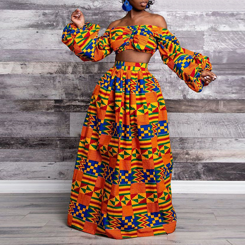 Summer Latest Kitenge Fashion Floral Orange Royal Blue Open Back Tunic Dress Wax Printing Gold Maxi African Dresses For Women