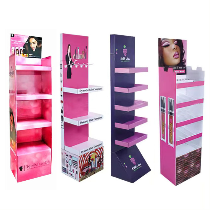 Custom Corrugated POP Display Rack for Skincare Makeup Eyelash & Lipstick Cosmetics Floor Cosmetic Cardboard Stand