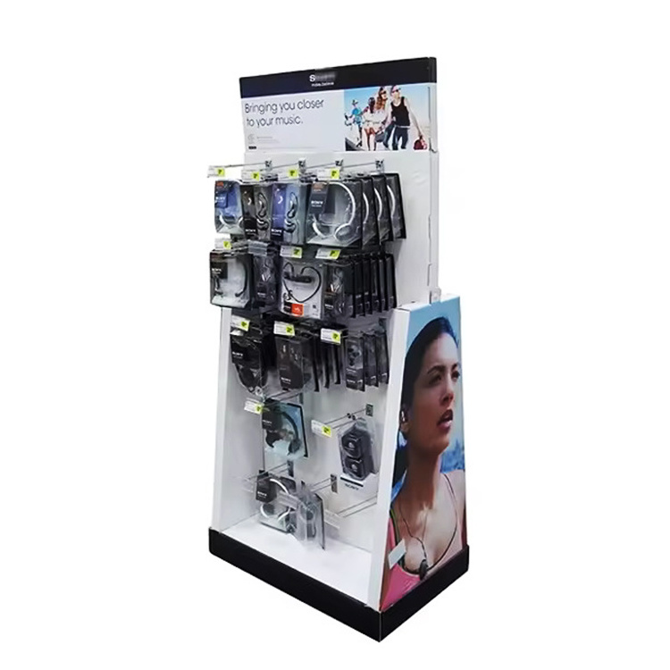 Cardboard Shipper Display with Tray & Hooks for Headphone retail store Cardboard display racks