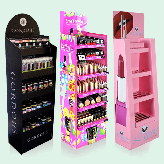 Custom Corrugated POP Display Rack for Skincare Makeup Eyelash & Lipstick Cosmetics Floor Cosmetic Cardboard Stand