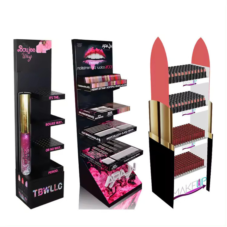 Custom Corrugated POP Display Rack for Skincare Makeup Eyelash & Lipstick Cosmetics Floor Cosmetic Cardboard Stand