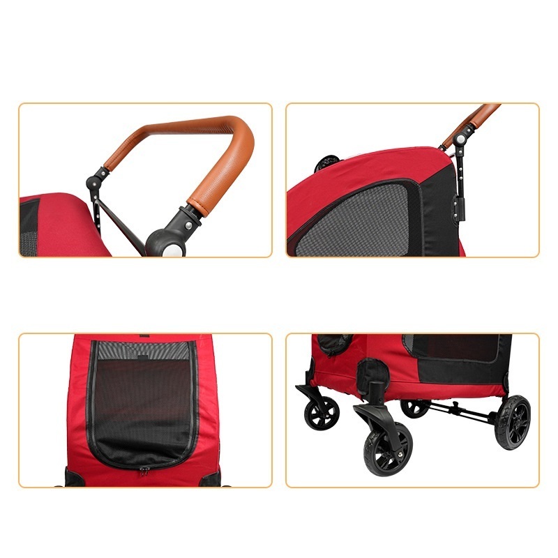 Hot Selling large pet wagon stroller luxury 4 wheels pet trolley detachable transparent double decker pet buggy