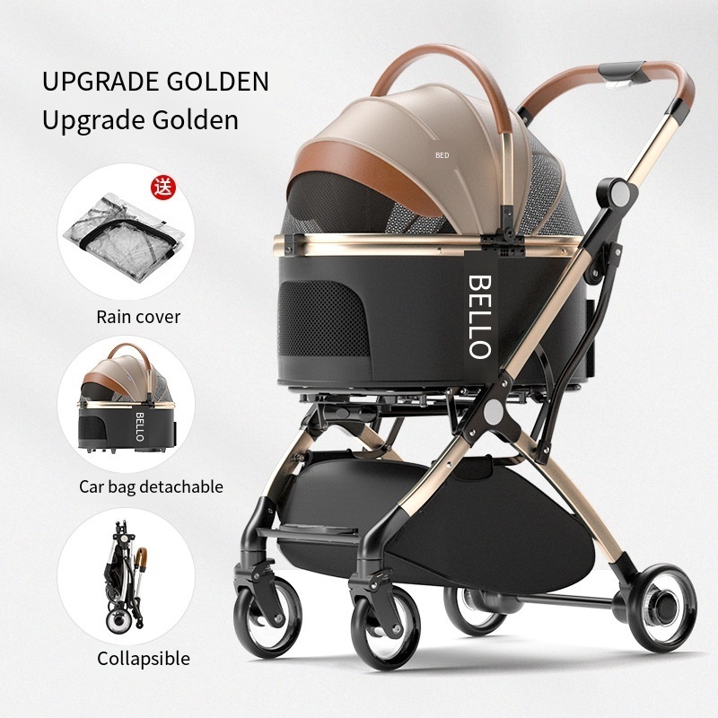 Wholesale Hot Selling multifunction luxury 2 in 1 four-wheels pet stroller Aluminum tube body pet buggy pet trolley detachable