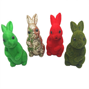 2021 Spring Easter decor Party gifts Handmade craft decoration Flocking green stand rabbit Easter cute furry bunny