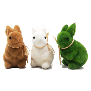 2021 new arrivals Lovely flocked rabbit Spring Easter Decor  Straw Green bunny decoration for Easter