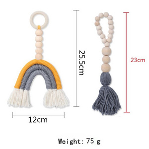 New 2pcs Ring Macrame wooden bead string Wall hanging Home decoration Kids room rainbow garland ornaments Baby room decoration