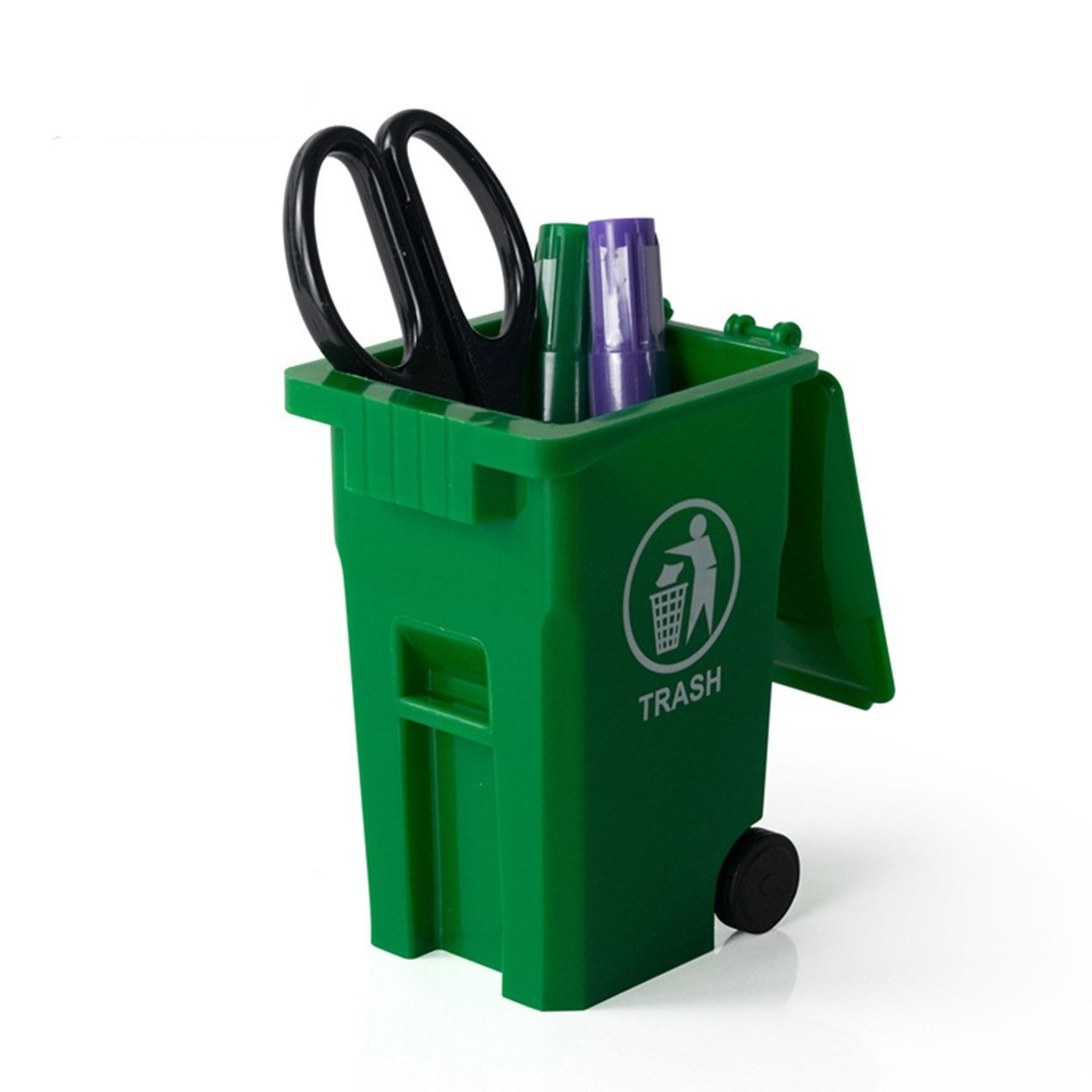 Custom Logo Mini Garbage Trash Bin Can Plastic Recycle Bin Pencil Pen Holder with Wheels