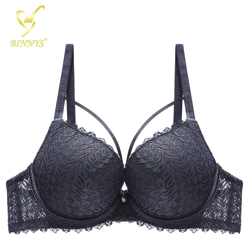 BINNYS Lace Ensemble Soutien-Gorge Et String De Couleur Unie Underwire Bra For Women Soft Push Up Padded Ladies Bra Breathable