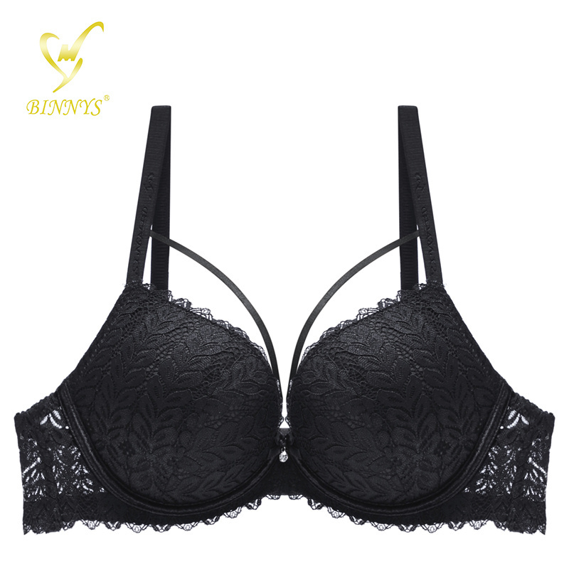 BINNYS Lace Ensemble Soutien-Gorge Et String De Couleur Unie Underwire Bra For Women Soft Push Up Padded Ladies Bra Breathable