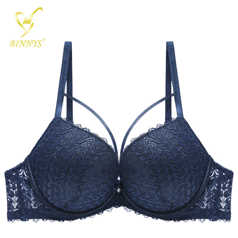 BINNYS Lace Ensemble Soutien-Gorge Et String De Couleur Unie Underwire Bra For Women Soft Push Up Padded Ladies Bra Breathable