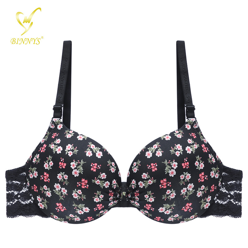 Binnys Underwire Print Lace Floral  Sujetador Soft Push Up Thickened  B 34 38 Size  Bra  Set Breathable Padded Bras For Women