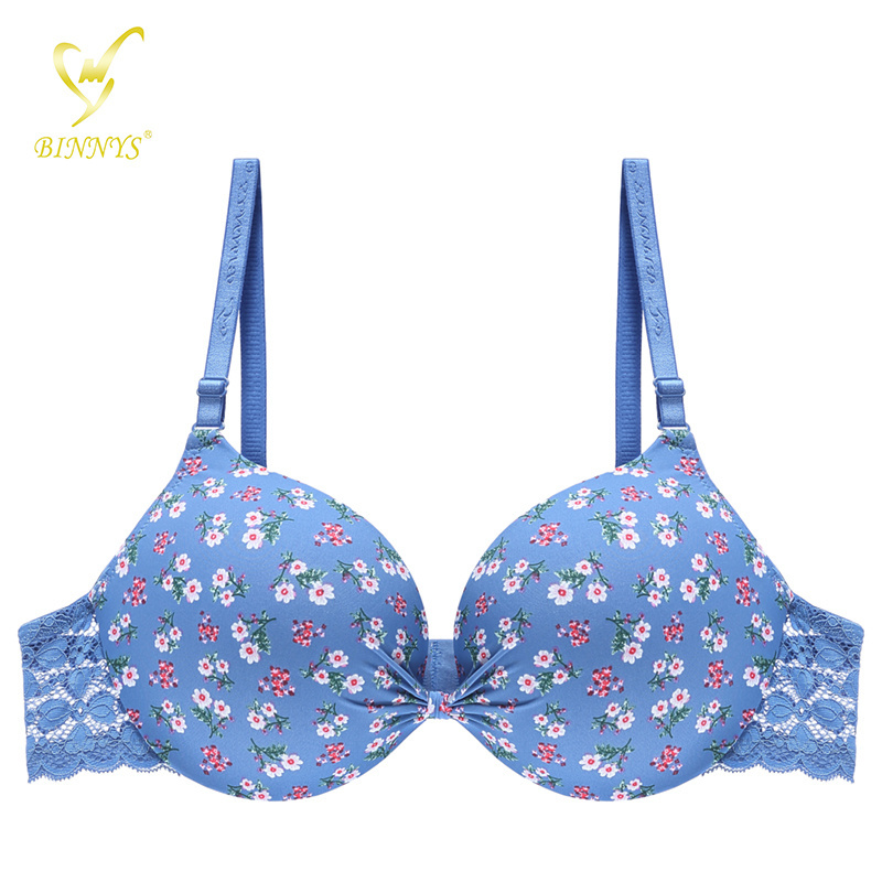 Binnys Underwire Print Lace Floral  Sujetador Soft Push Up Thickened  B 34 38 Size  Bra  Set Breathable Padded Bras For Women