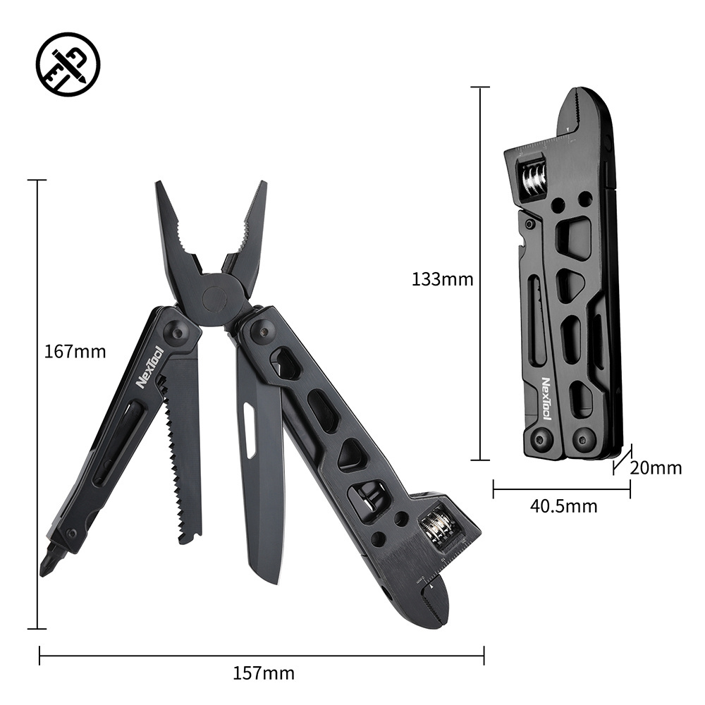 NexTool 2022 New Product Black Coating Multi Functions Wrench Spanner with Screw driver bits and pliers