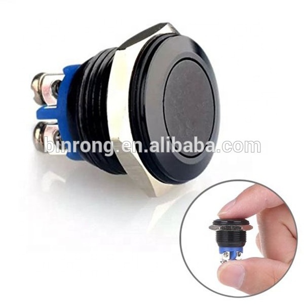 IP65 16mm waterproof black Momentary flat Push button Switch