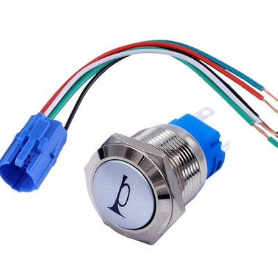 19mm 12V Car Auto LED Light Momentary Speaker Horn Push Button Switch w wire Socket