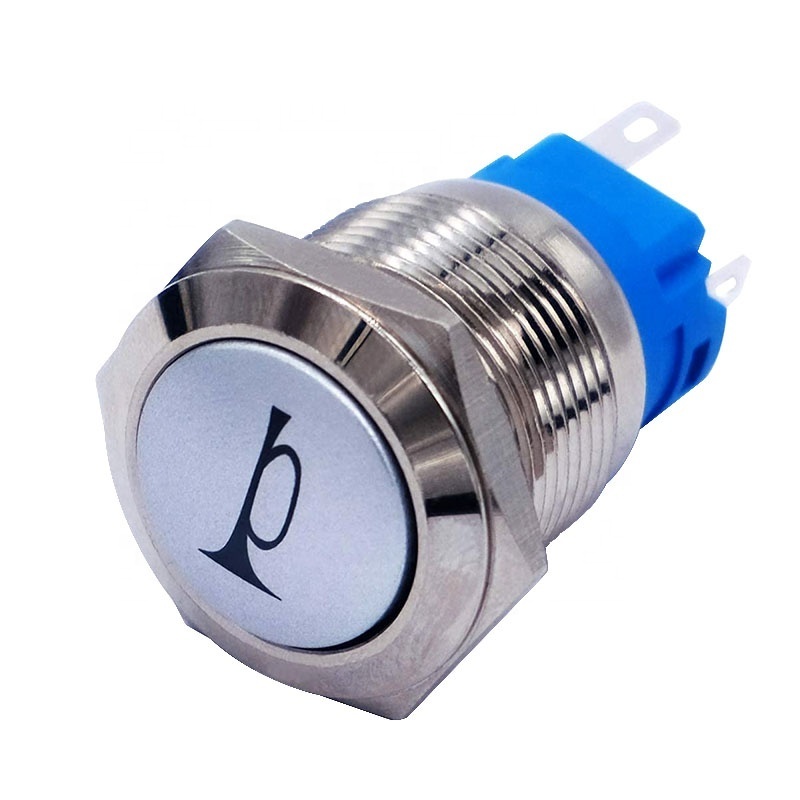 19mm 12V Car Auto LED Light Momentary Speaker Horn Push Button Switch w wire Socket