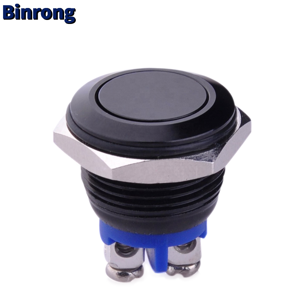 IP65 16mm waterproof black Momentary flat Push button Switch