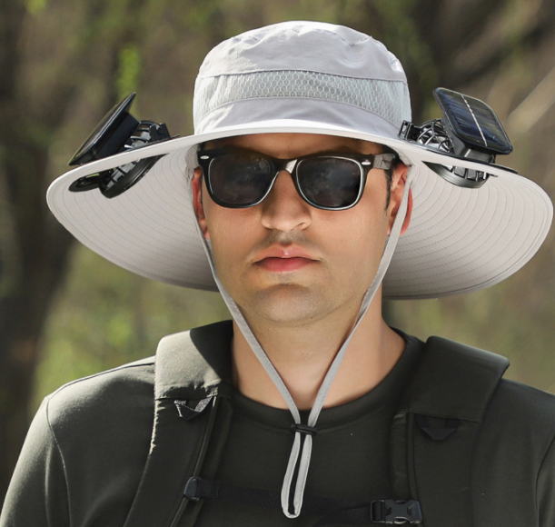 Wholesale fan solar charging strong wind sunscreen bucket caps men's sunshade fisherman hat quick-drying