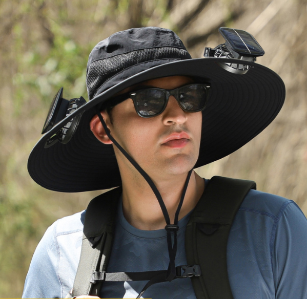 Wholesale fan solar charging strong wind sunscreen bucket caps men's sunshade fisherman hat quick-drying