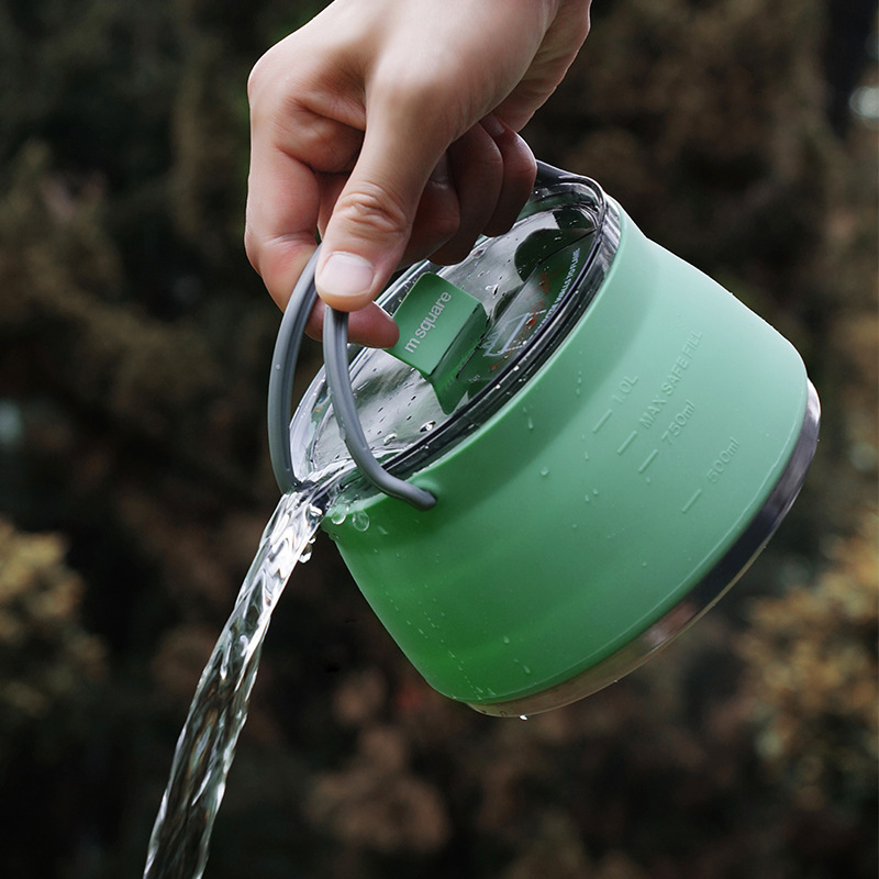 1L Multifunctional Design cooking utensils Silicone Collapsible Outdoor Portable Camping Cookware Folding Water Kettle