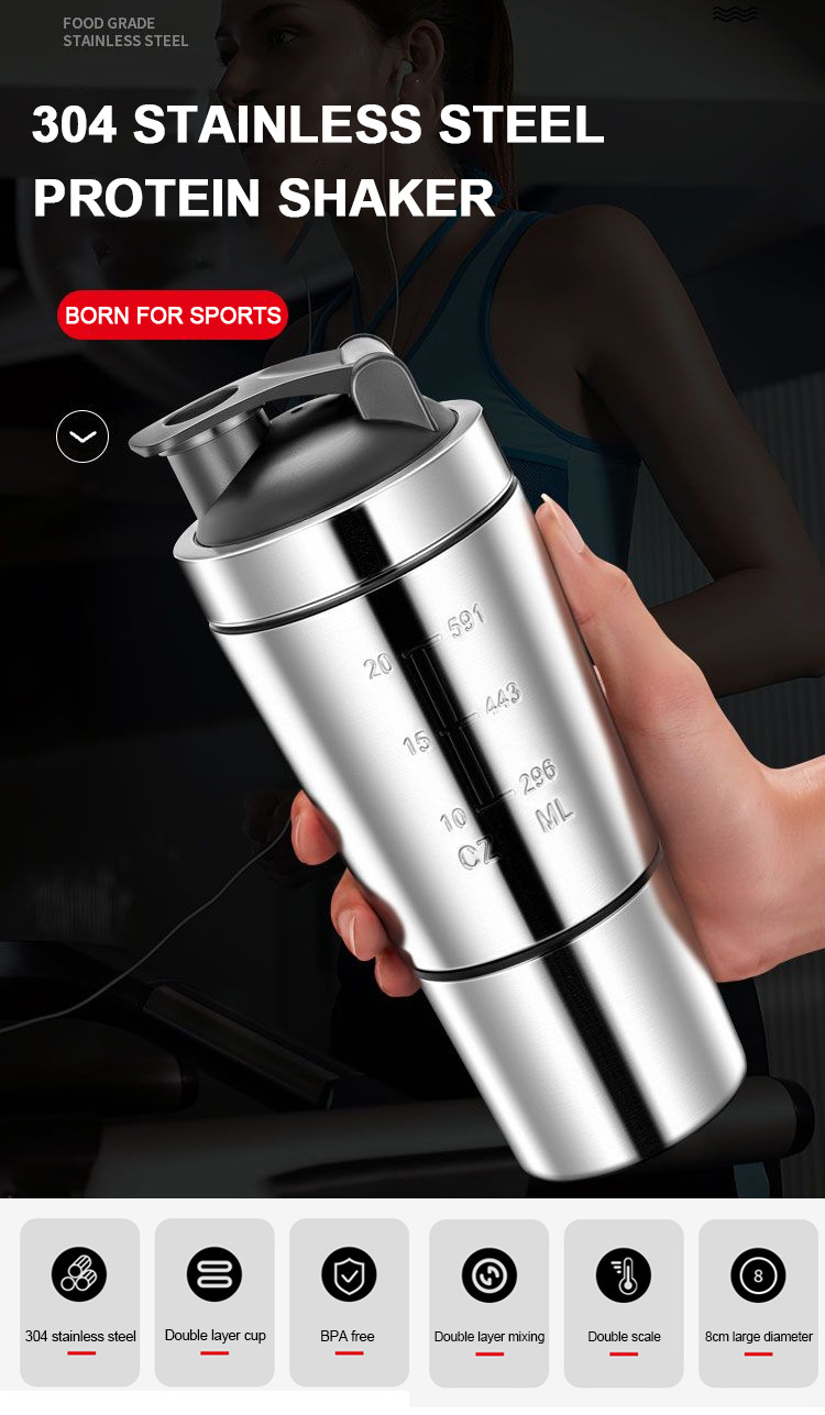 Water Bottles Gym Protein Shakers Cup Stainless Steel Water Bottle For Protein Shaker Bottle With Mixing Ball