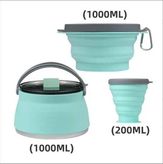 1L Multifunctional Design cooking utensils Silicone Collapsible Outdoor Portable Camping Cookware Folding Water Kettle