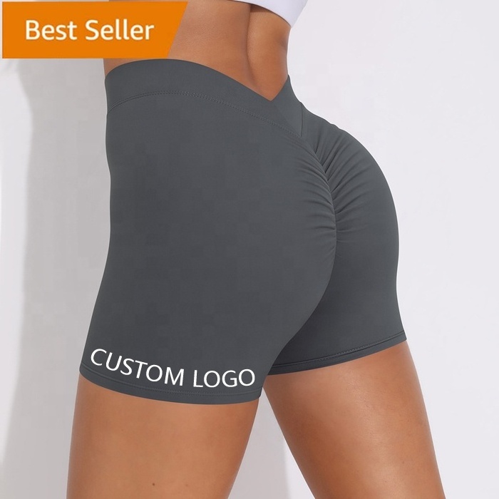 Women Workout Biker Shorts Spandex Soft V-waist Tummy Control Tights Scrunch Exercise Gym Athletic Yoga Running Shorts Pants