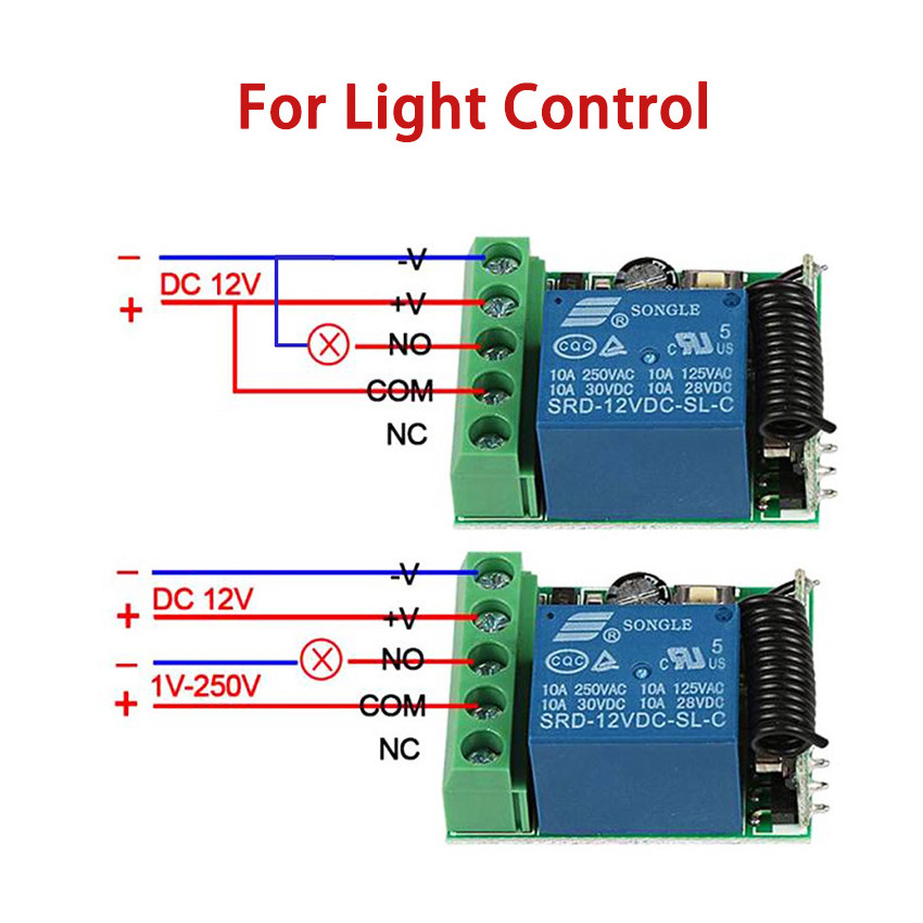 DC 12V 10A 1CH 433MHz Relay Wireless RF Remote Control Switch Module Receiver With Transmitter