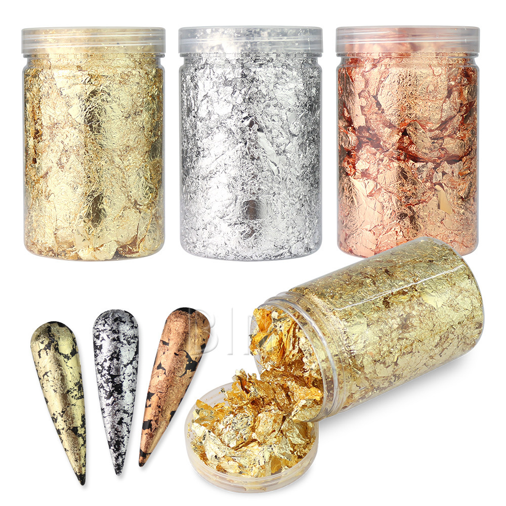 BIN DIY Metallic Craft Gold Foil Flakes Silver Rose Gold Paint Metal Gold Leaf 3g 5g 10g Jar Bottle Nail Art Decoration