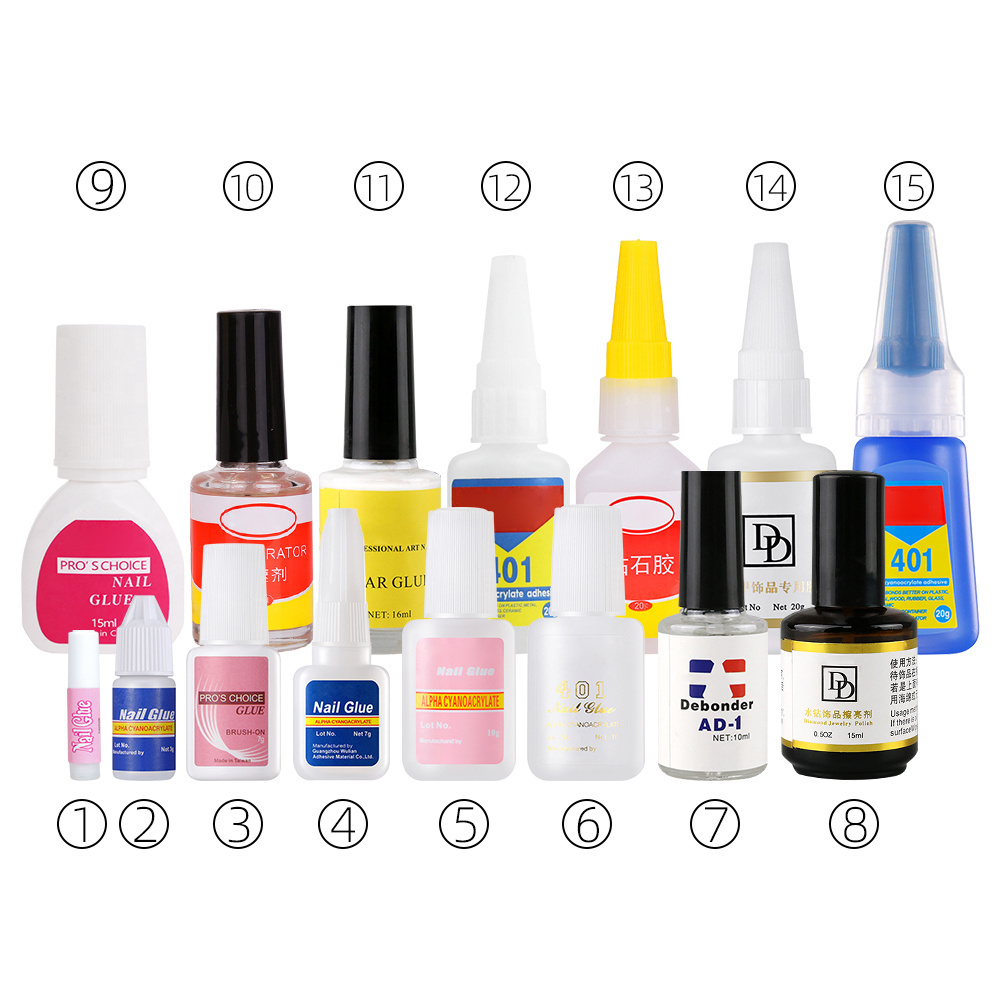 BIN Hot selling Different Size Nail Art Glue 1G 2G 5G 10G 20G 401 Super Strong Nail Glue for Nail Tips