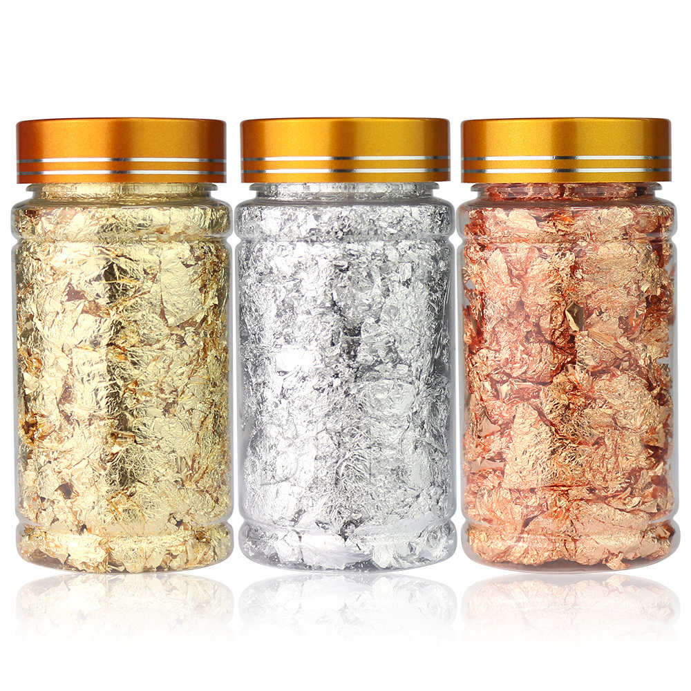 BIN DIY Metallic Craft Gold Foil Flakes Silver Rose Gold Paint Metal Gold Leaf 3g 5g 10g Jar Bottle Nail Art Decoration