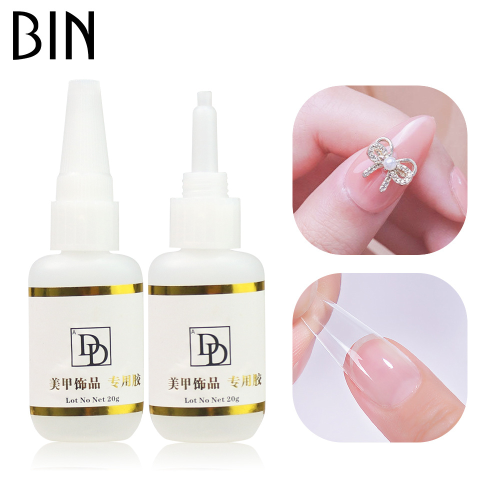 BIN Custom Logo high strong Acrylic Artificial Press On Nail Tips Gel Glue 20g drop Nail Glue For rhinestones Nails