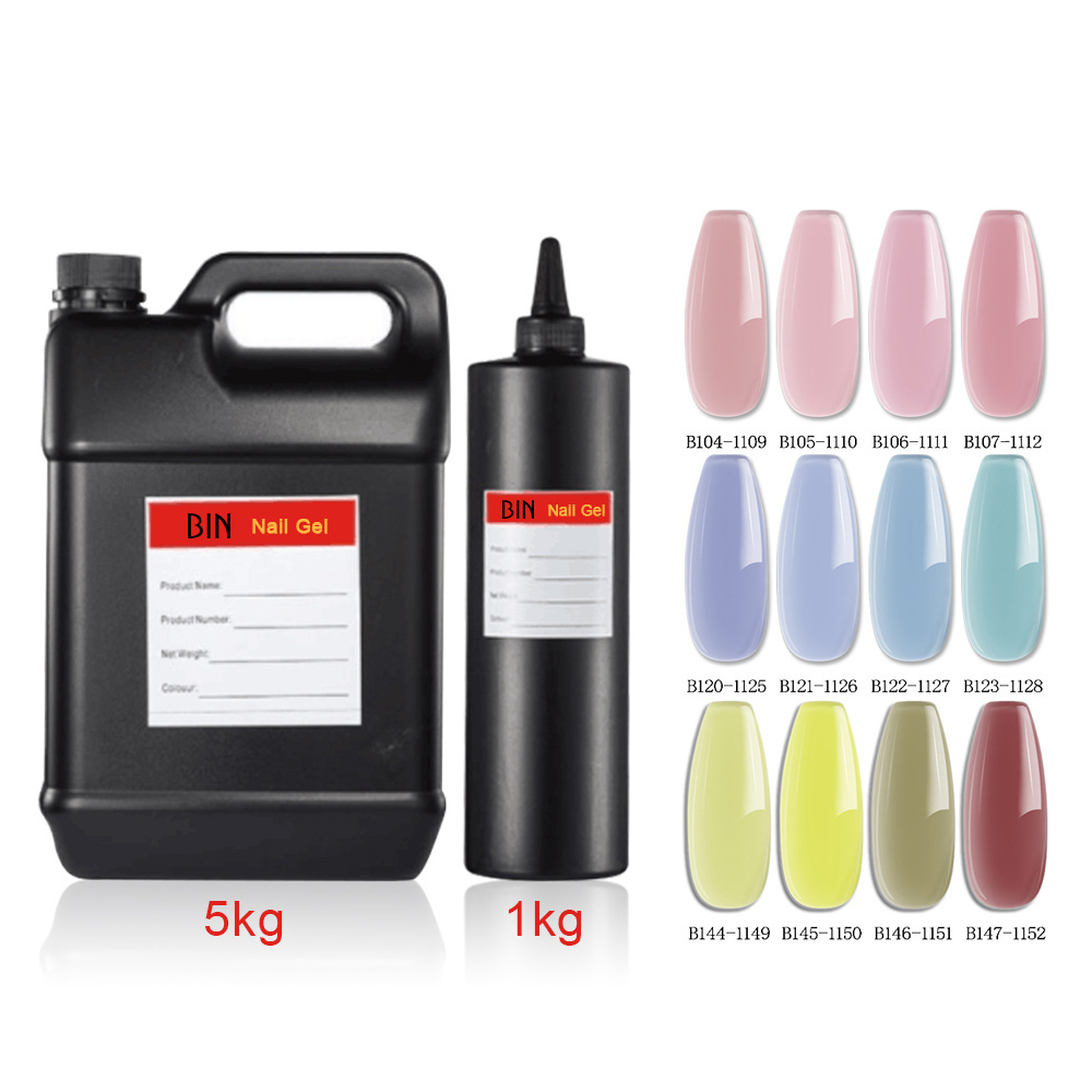 BIN Nail UV LED Gel Polish 3 Steps Gel Solid Color Glitter Colors 1KG 5KG Per Bottle