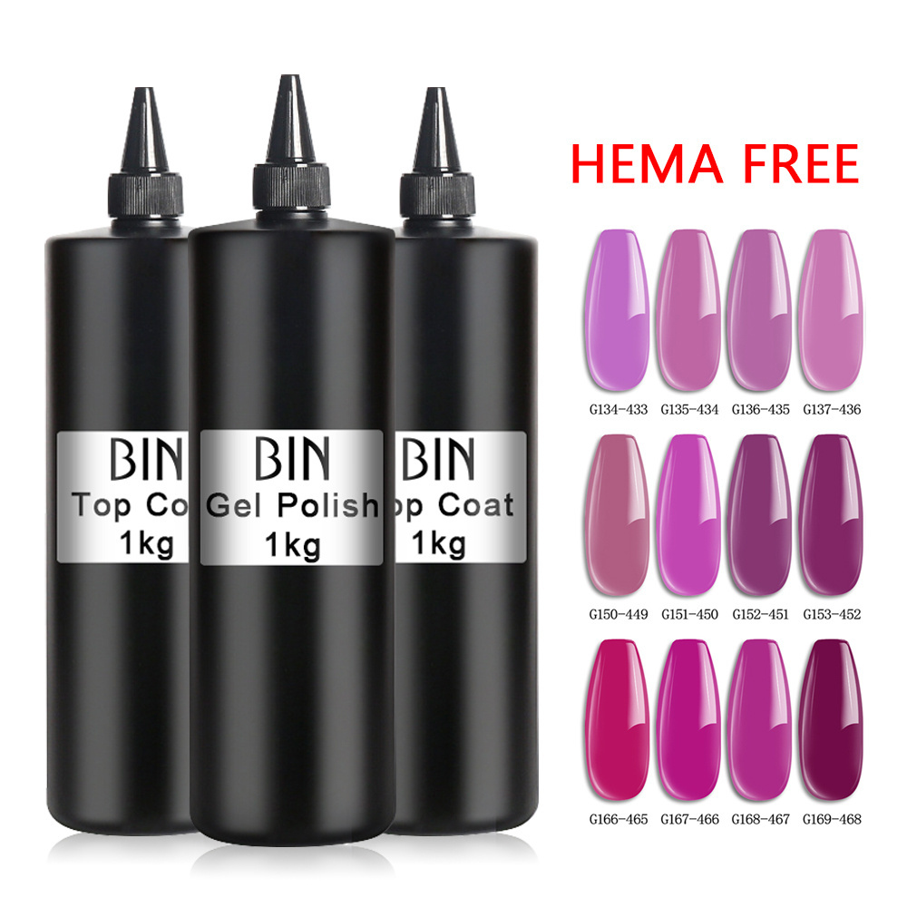 BIN Nail UV LED Gel Polish 3 Steps Gel Solid Color Glitter Colors 1KG 5KG Per Bottle