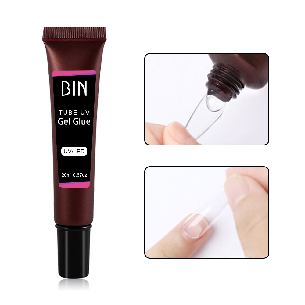 BIN Solid tube Nail clear UV Led Gel Glue Nail Gel Glue 20ML Tube Package Soft Tube Nail Tips Patch Glue