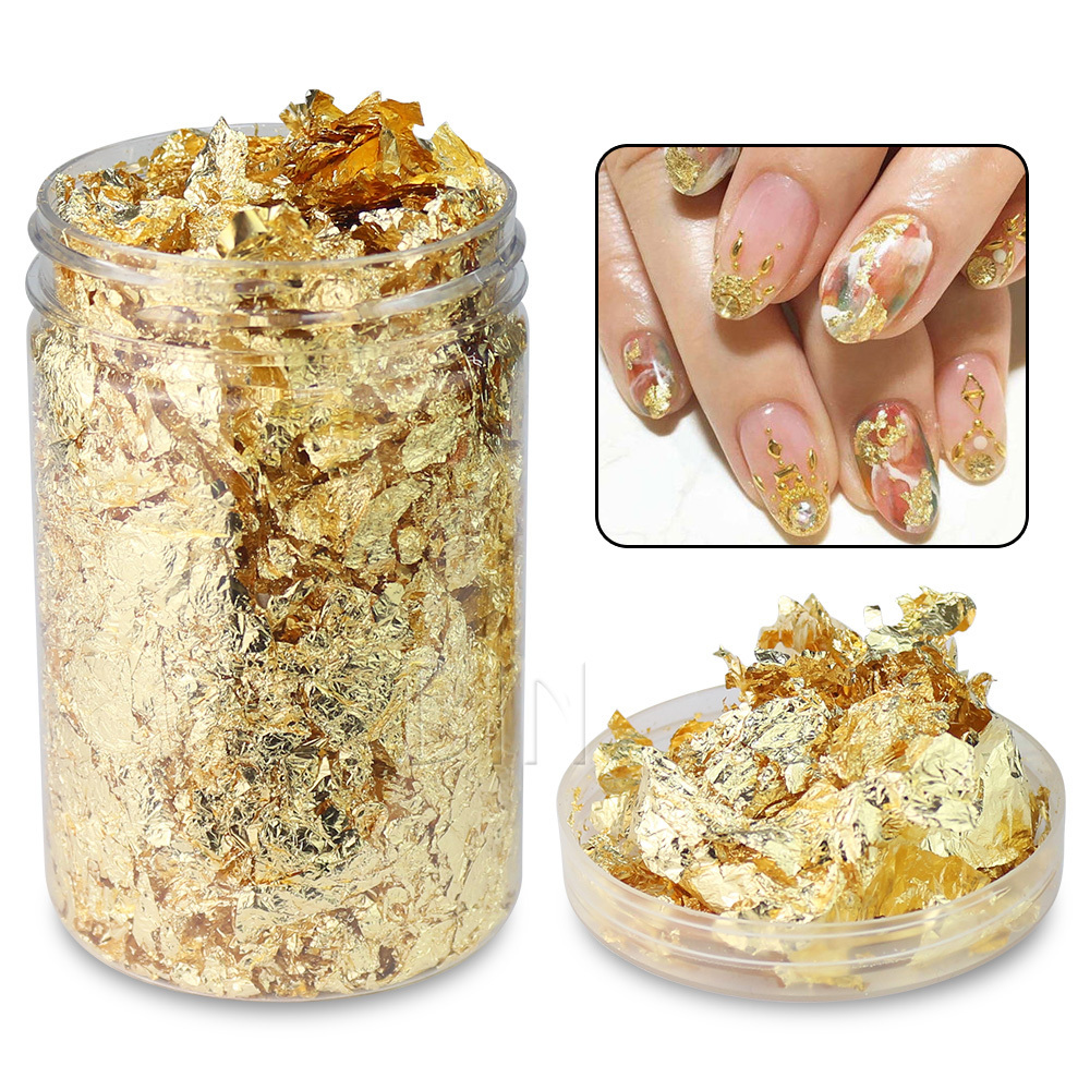 BIN DIY Metallic Craft Gold Foil Flakes Silver Rose Gold Paint Metal Gold Leaf 3g 5g 10g Jar Bottle Nail Art Decoration